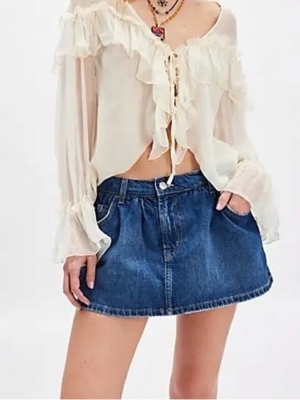 We The Free People Demi Denim Micro Mini Skirt Skort Medium Wash Size 26